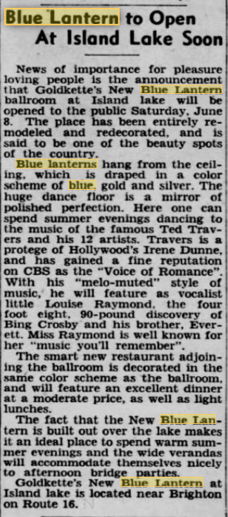 Blue Lantern Ballroom - June 5 1940 Article